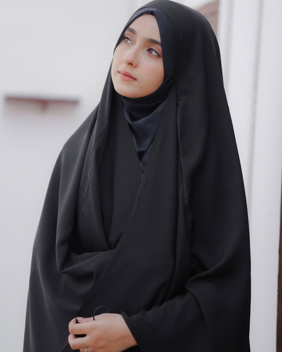Black Nida Fabric Irani Chadar | Front Open Zipper